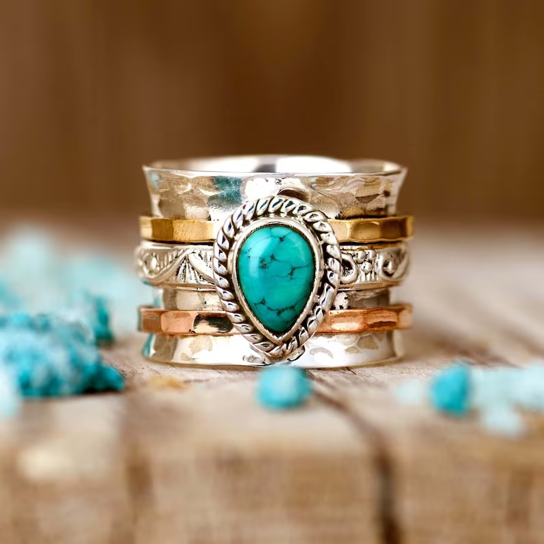 Azzurra statement ring met ovaal turkoois