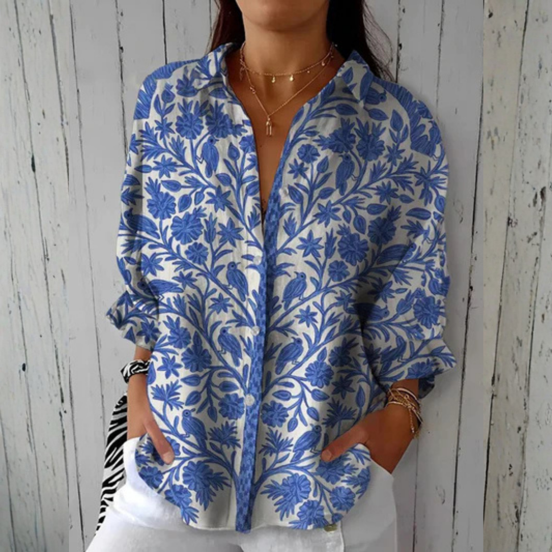 Isabelle | Blouse met blauwe tuinprint