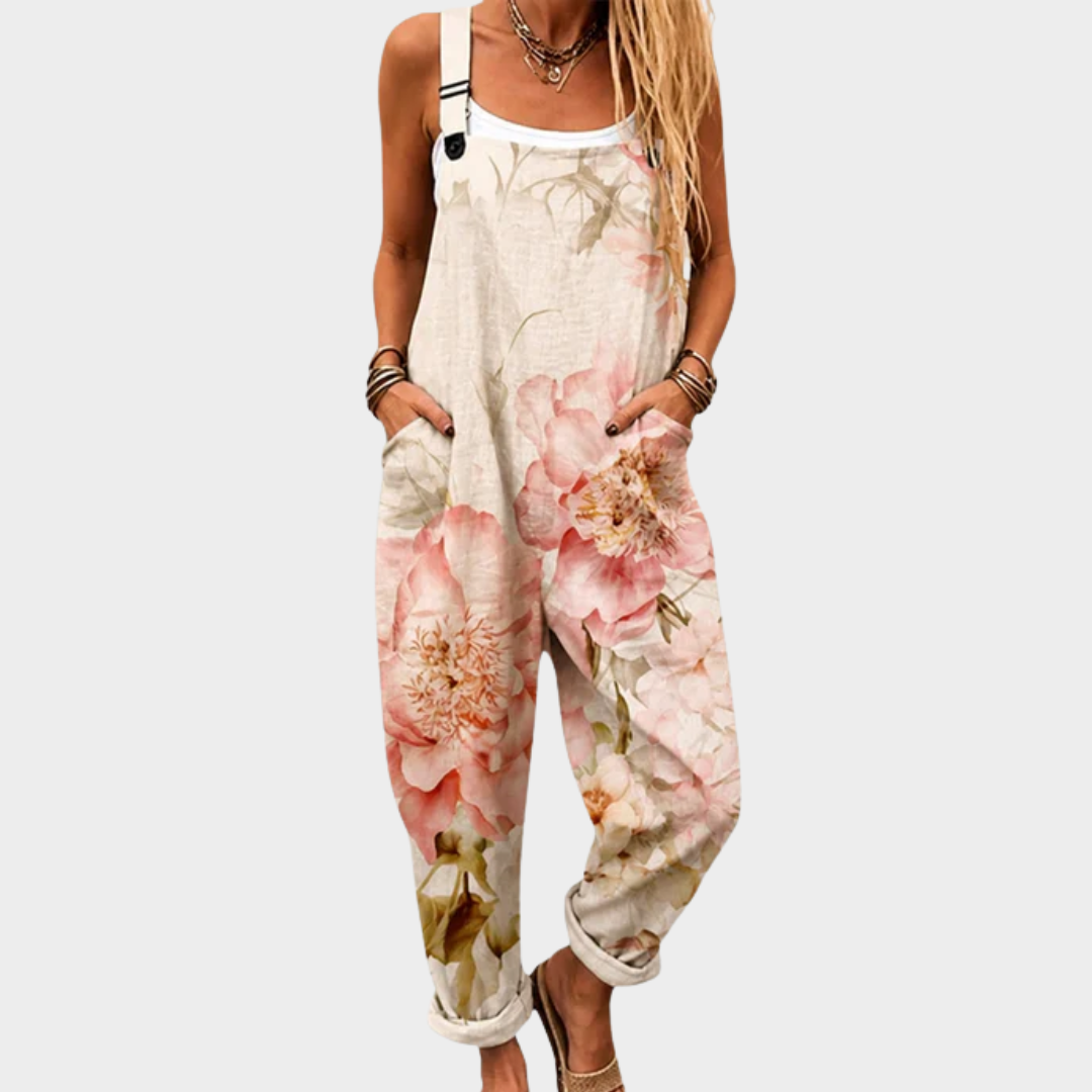 Marijke crèmekleurige jumpsuit met zachte bloemenprint