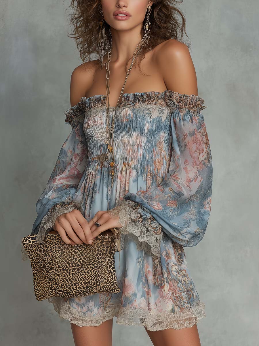 Romane gesmokte mini-jurk van chiffon