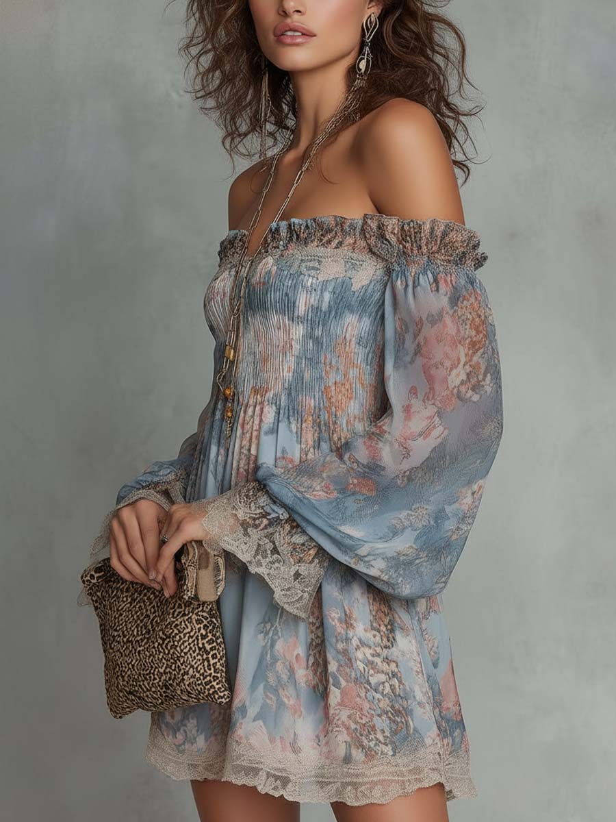 Romane gesmokte mini-jurk van chiffon