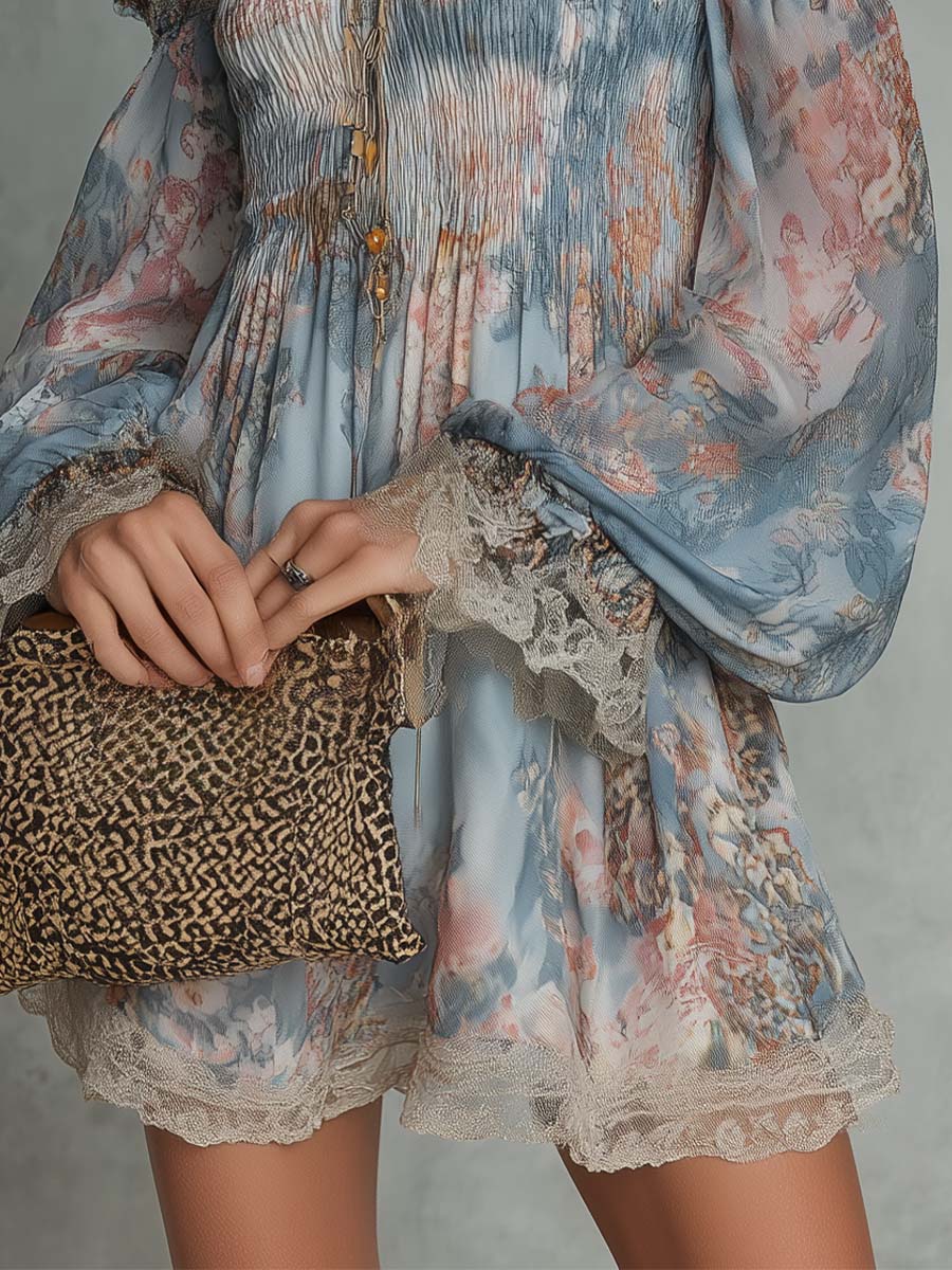 Romane gesmokte mini-jurk van chiffon