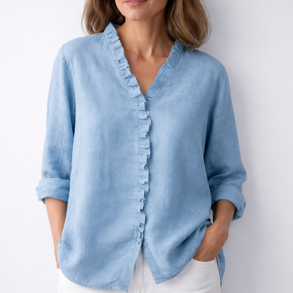 Sanelle | Lange blouse met ruches en V-hals