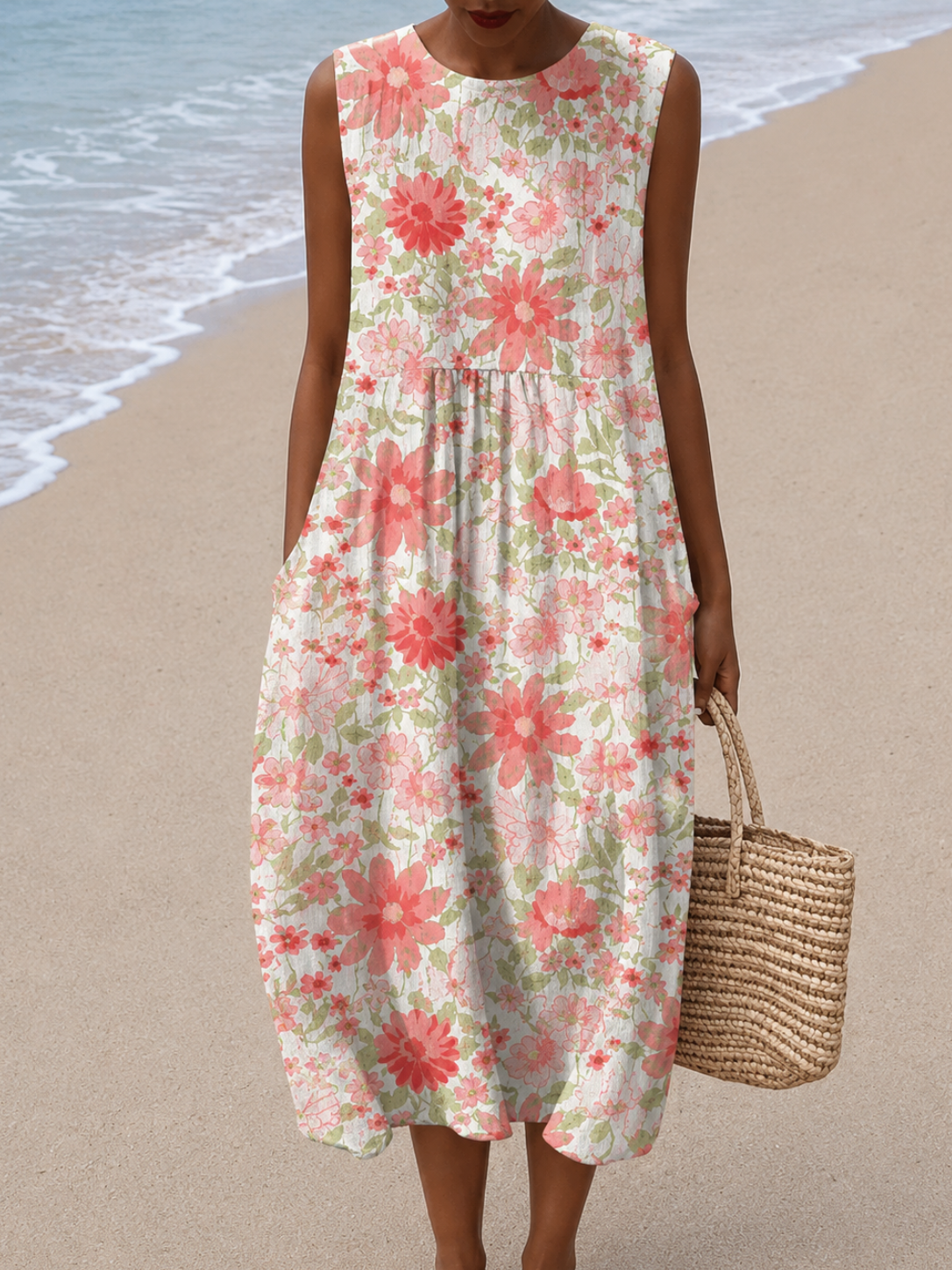 Sophie | Mouwloze Relaxed Midi Jurk
