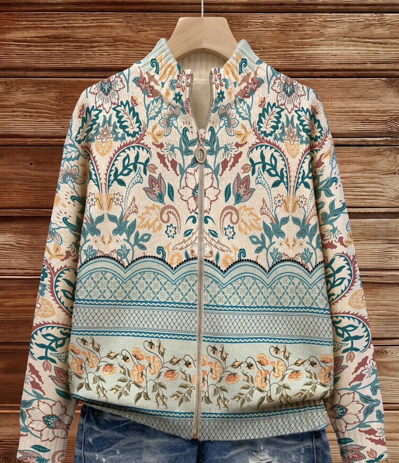 Sybilla vest met vintage botanische randprint