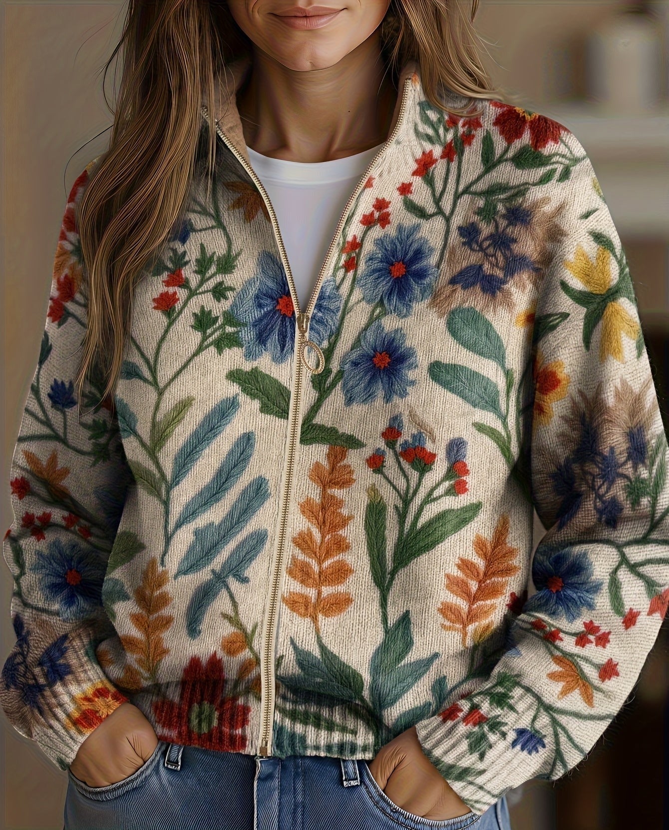 Tabitha ritsvest met botanische bloementuinprint