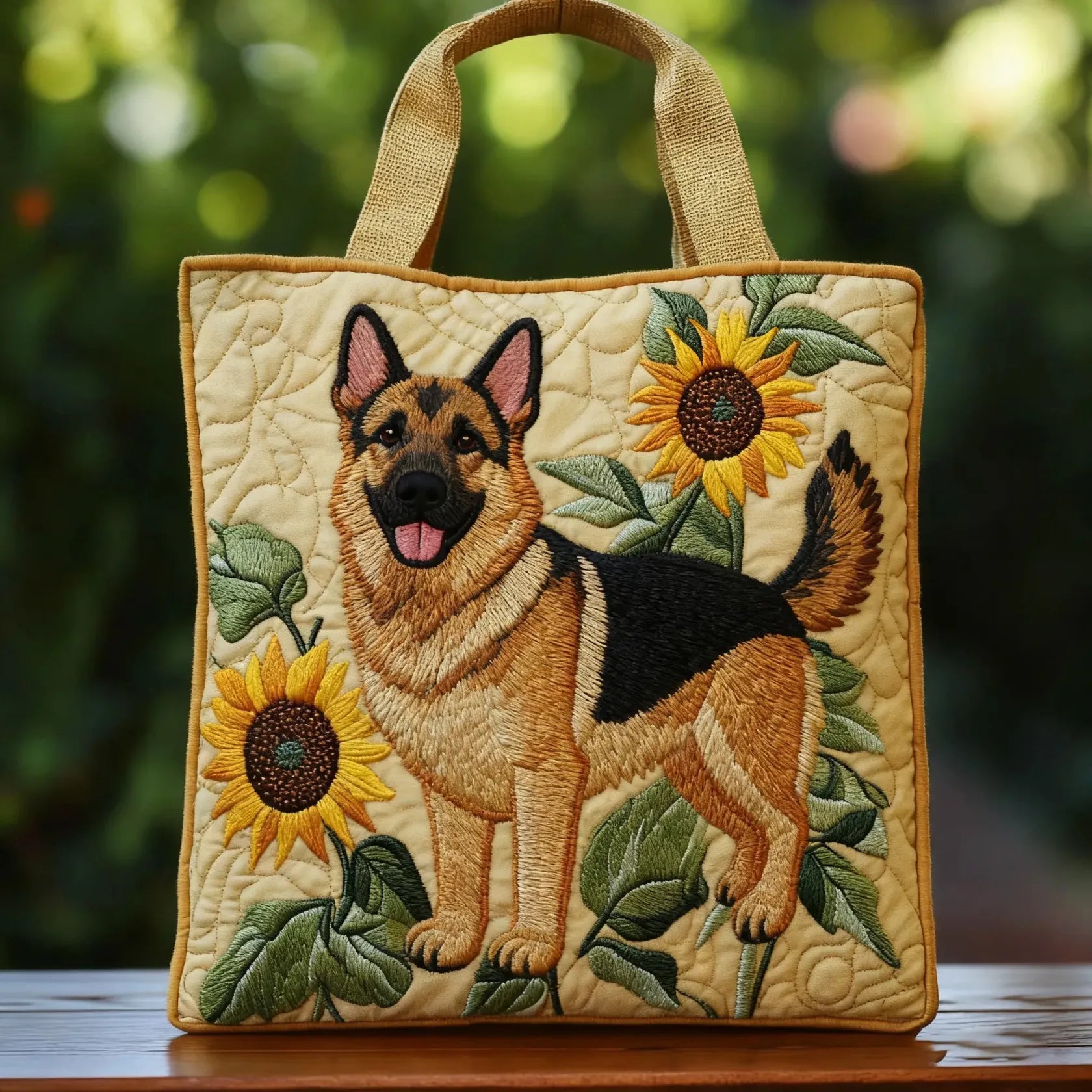 Ambachtelijke tas - Duitse herder met bloemen