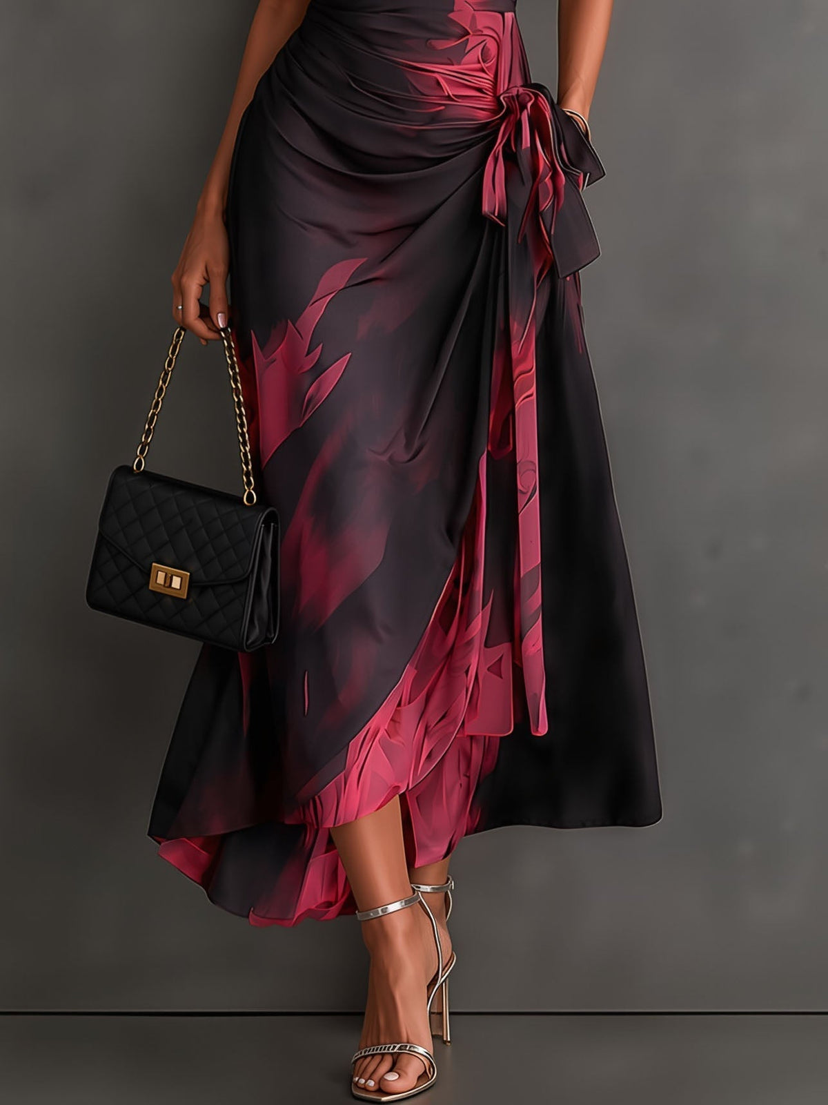 Rosanna | Midi-jurk met abstracte print en asymmetrische zoom