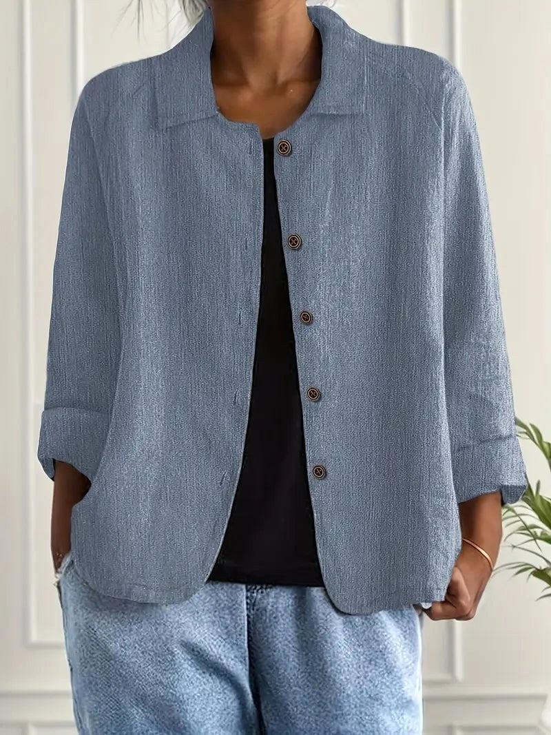 Wilhelmine doorknoopblouse in jeansblauw