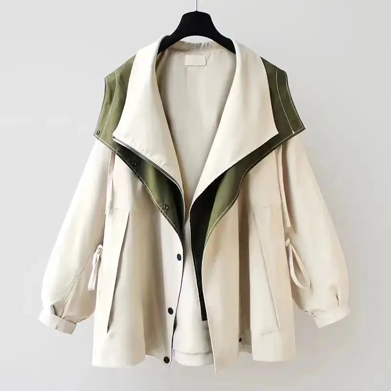 Xiandra | Oversized jas met capuchon en contrastkraag