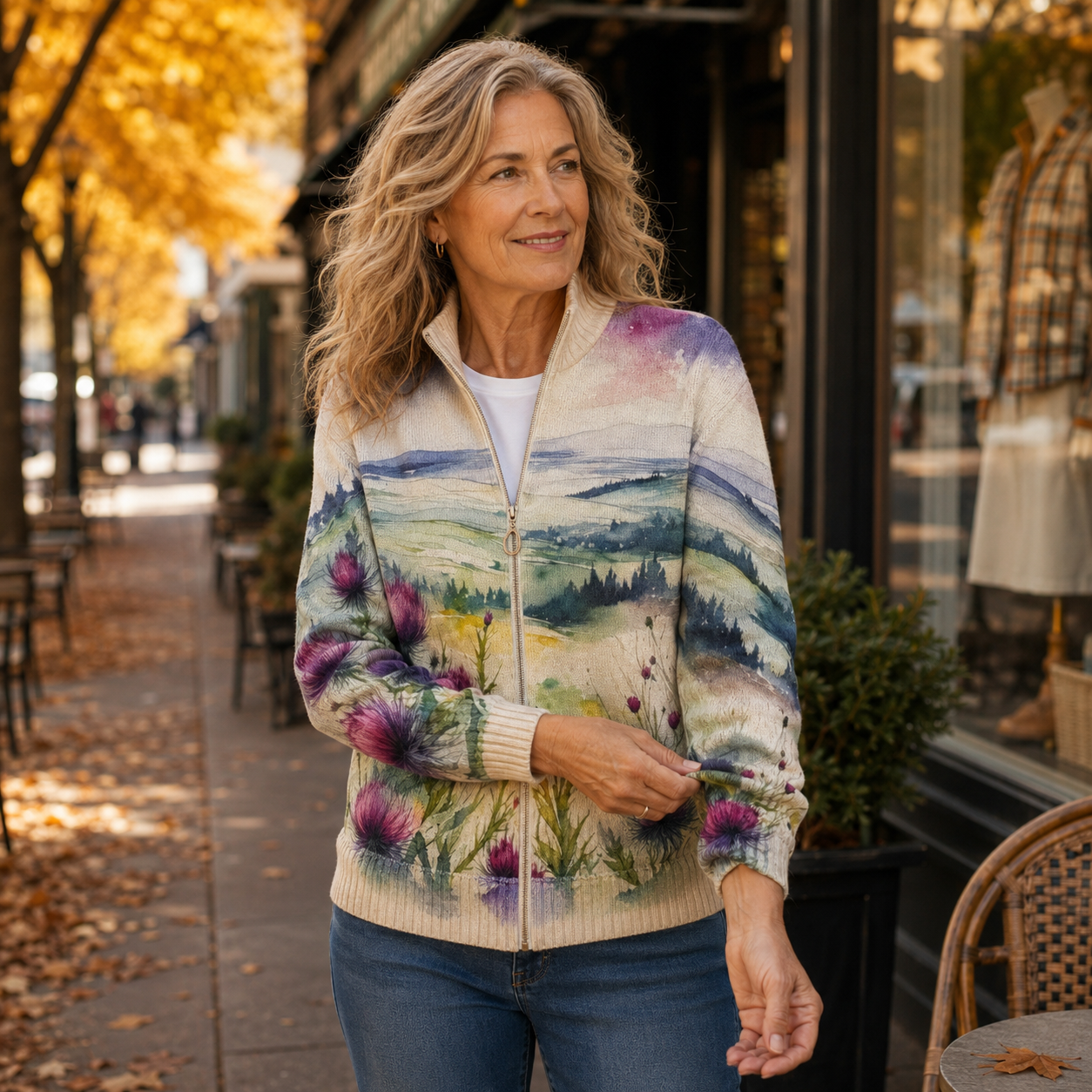 Zelda ritsvest met Schots distellandschap
