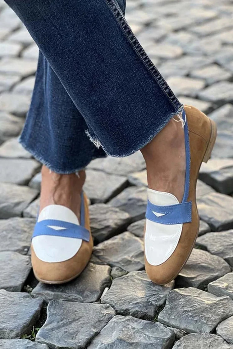 Colourblock loafers in camel, wit en lichtblauw