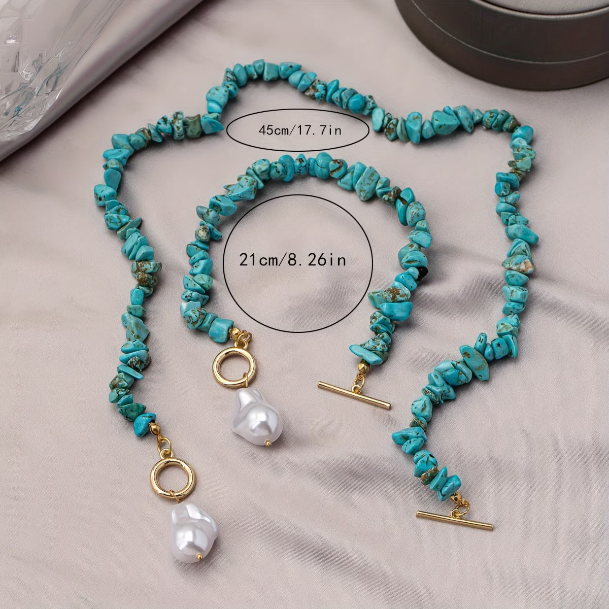 Set ketting en armband met turkoois en parel