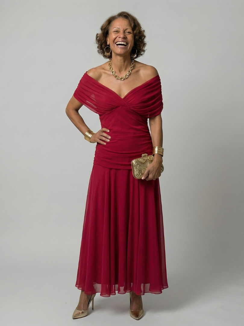 Calen | Off Shoulder Flow Midi Jurken