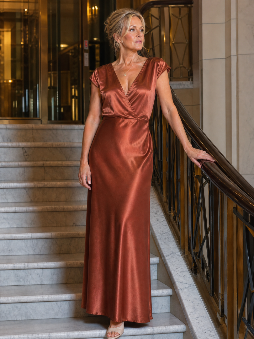Samouse maxi-jurk met cap sleeves en overslaglijfje