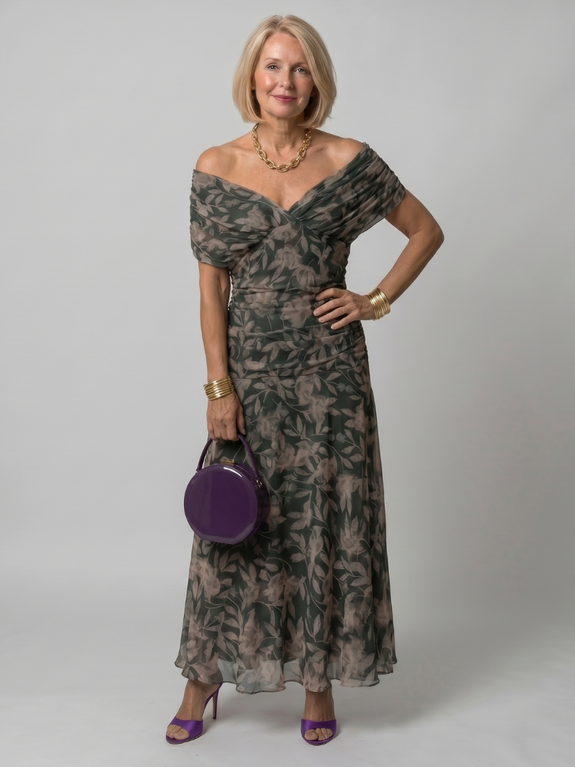 Calen off-shoulder midi-jurk