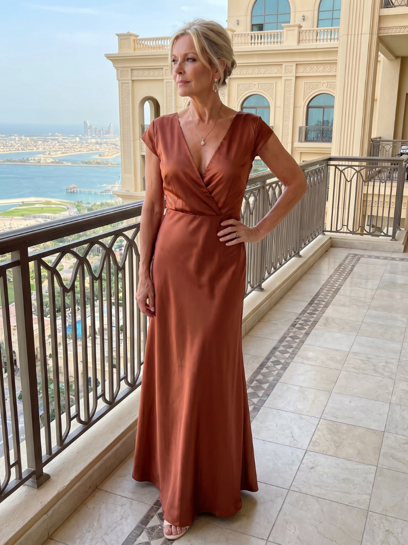 Samouse maxi-jurk met cap sleeves en overslaglijfje