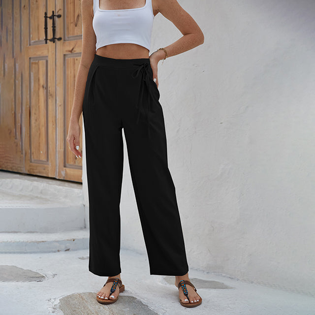 Sabby wijde broek met hoge geknoopte taille