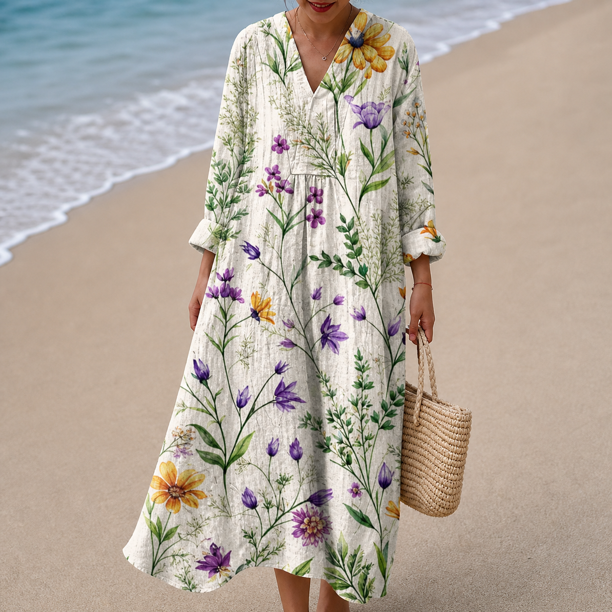 Cathelijne jurk met veldbloemen en knoopsluiting