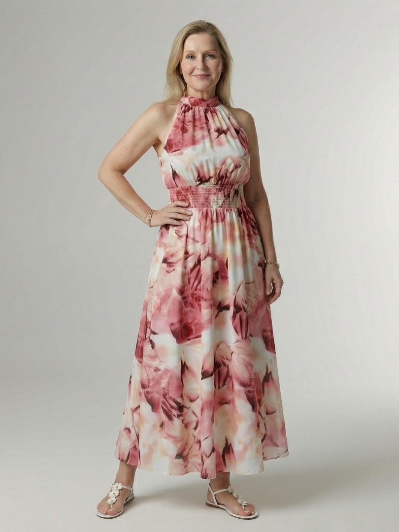 Sylin halter midi-jurk met gerimpelde taille