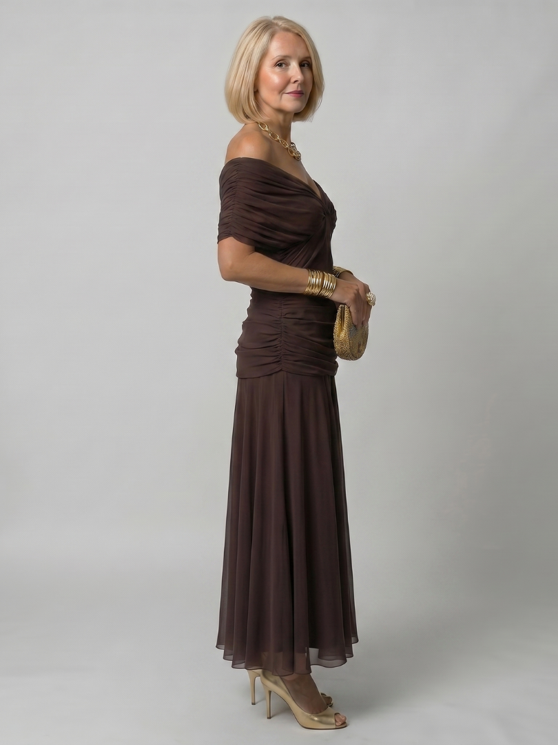Calen off-shoulder midi-jurk