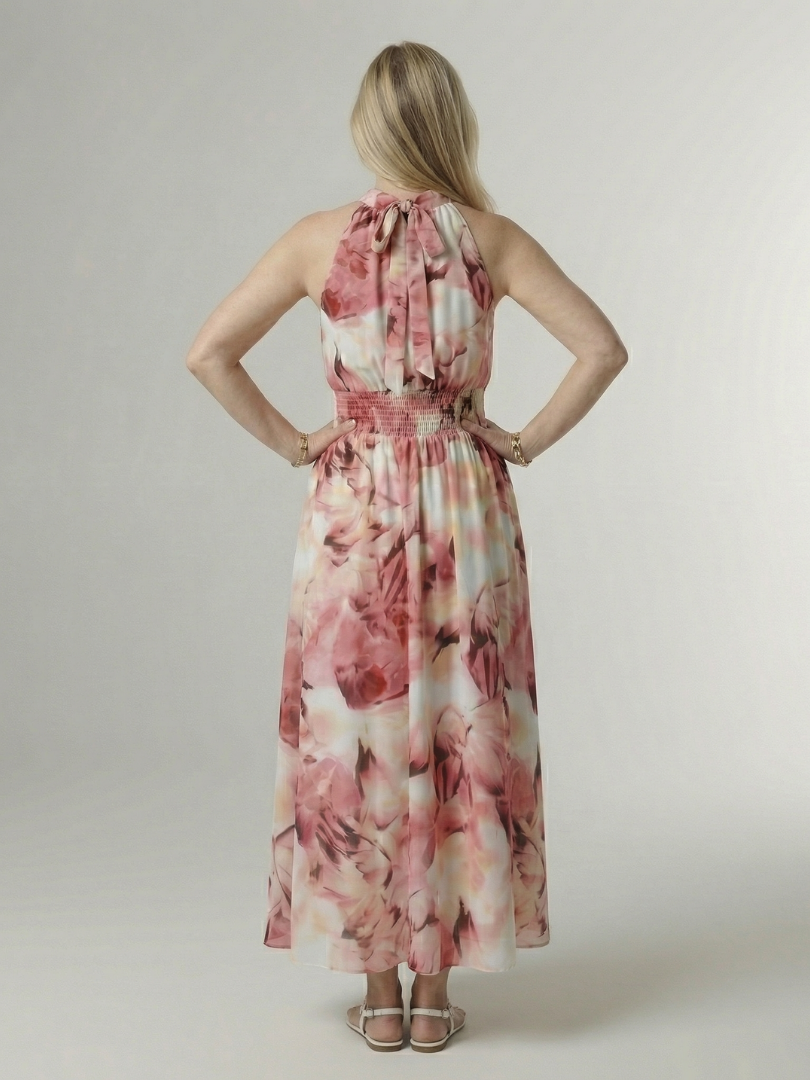 Sylin halter midi-jurk met gerimpelde taille