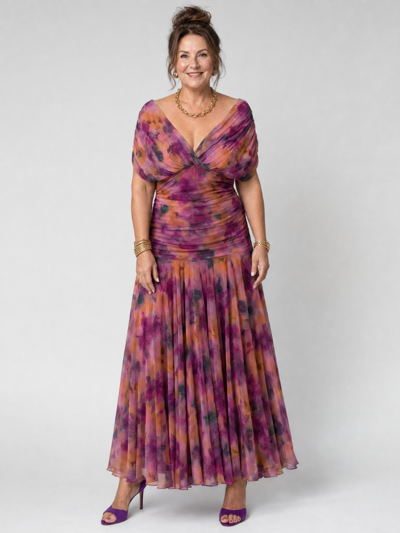 Calen off-shoulder midi-jurk