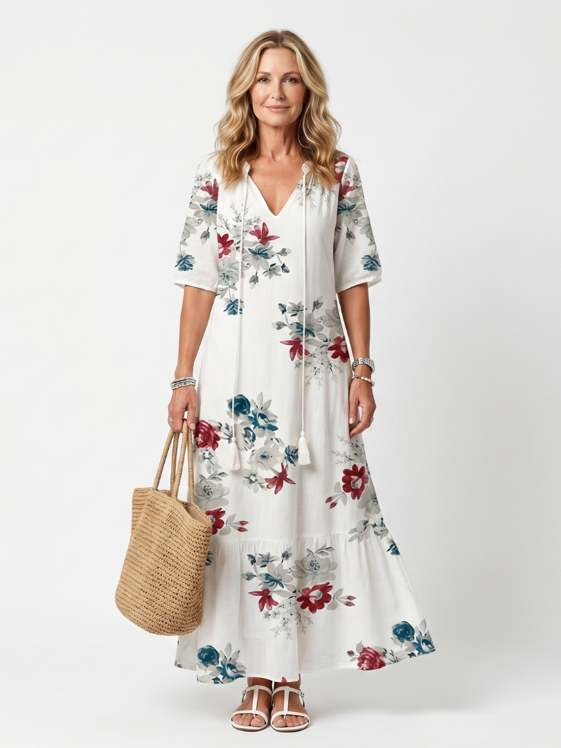 Nieske lange jurk met verspreide bloemen