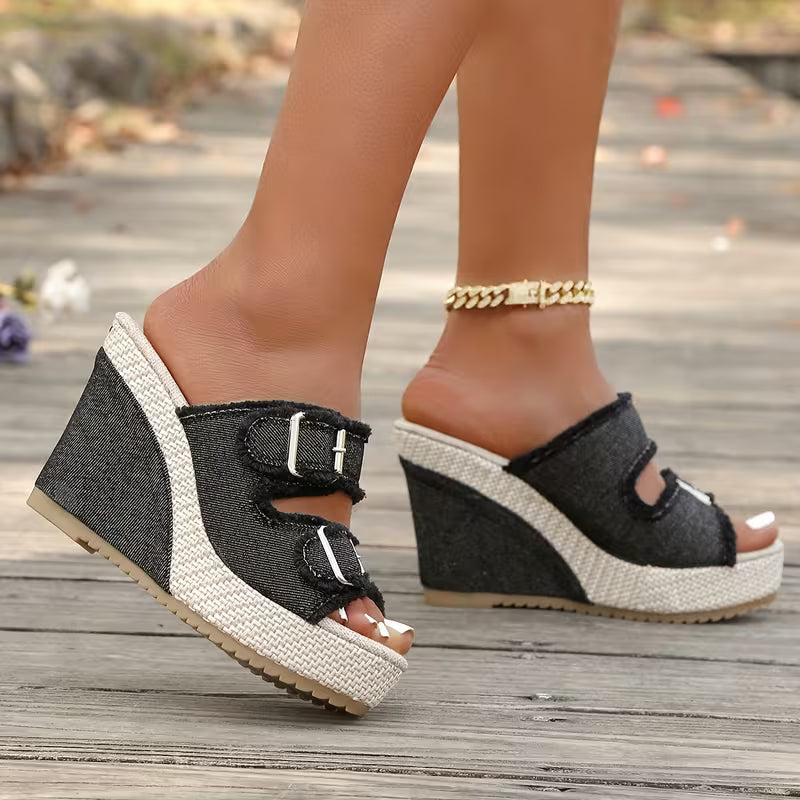 Atelier | Sandalen met sleehak en gerafelde rand