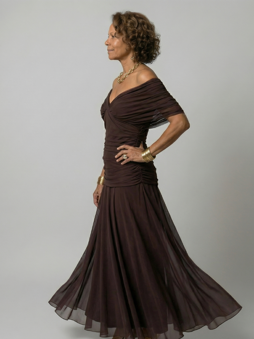 Calen | Off Shoulder Flow Midi Jurken