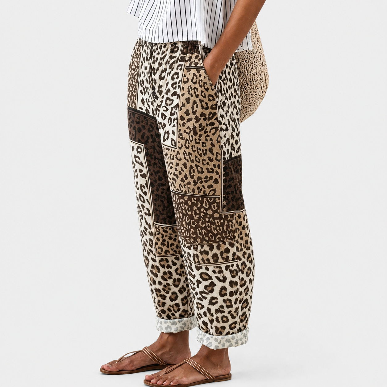 Comfortbroek met safariprint