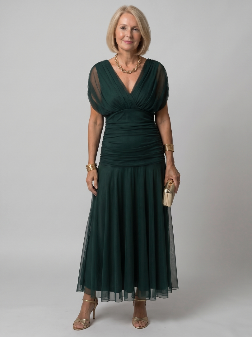 Calen off-shoulder midi-jurk