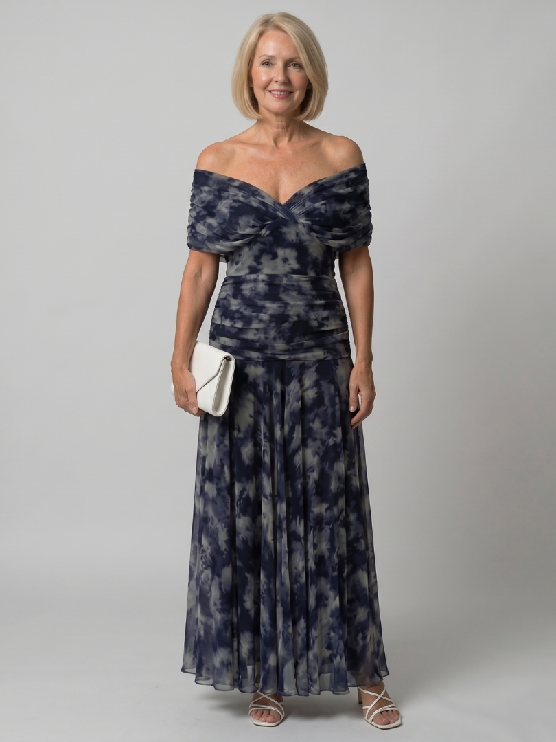 Calen off-shoulder midi-jurk