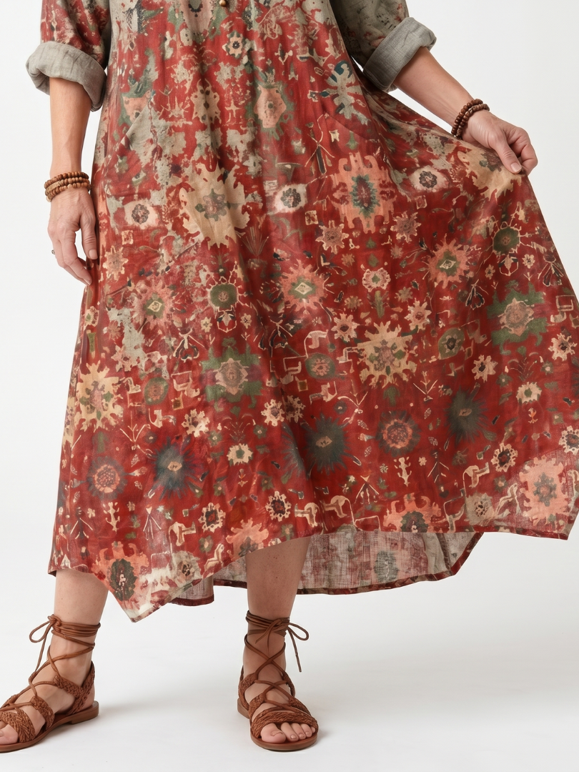 Mintje lange jurk met bloemenprint in roest