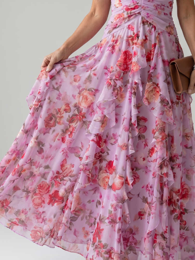 Nori halter maxi-jurk met gerimpeld lijfje en bloemenprint