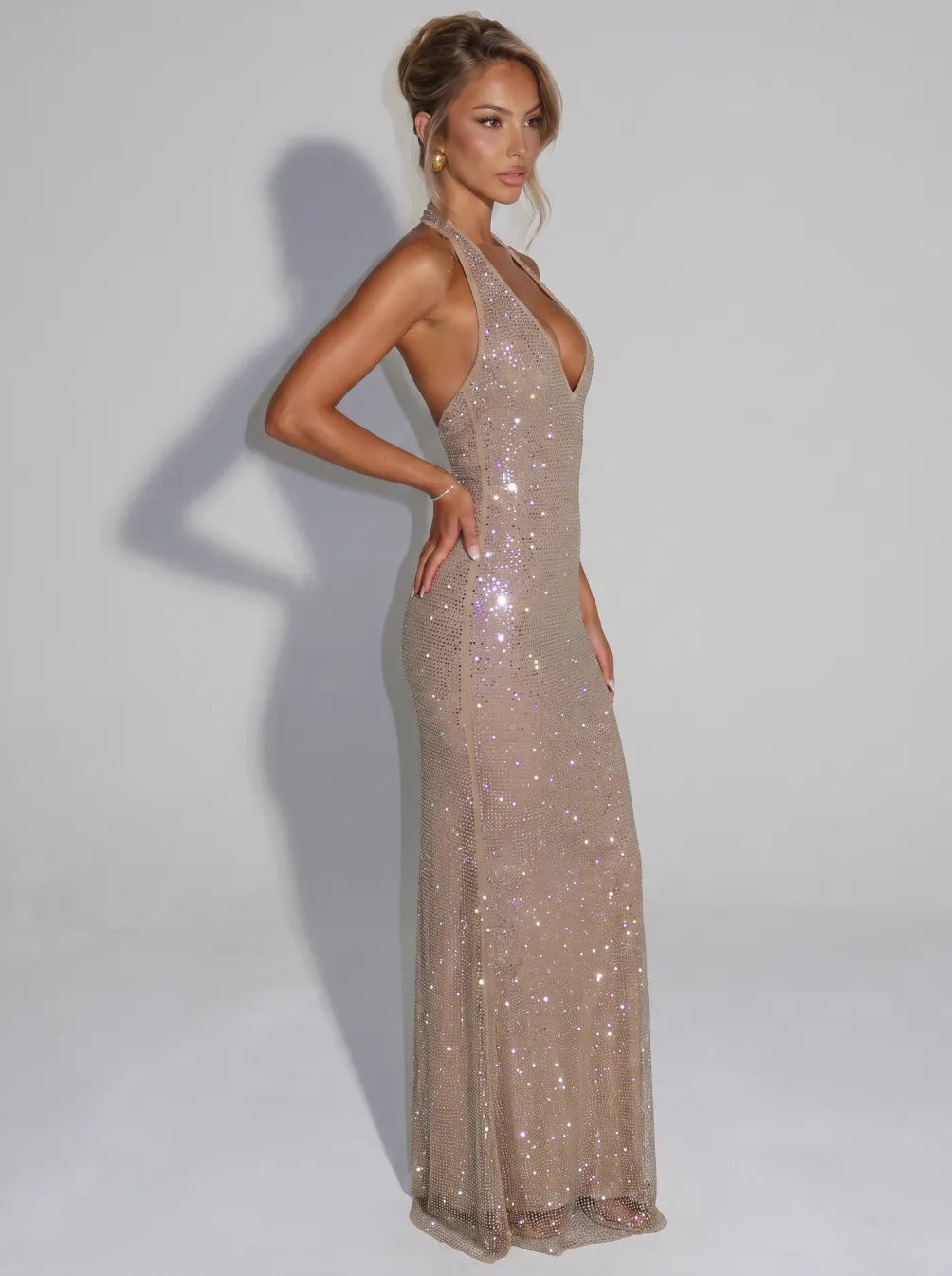 Sirea mouwloze pailletten midi-jurk