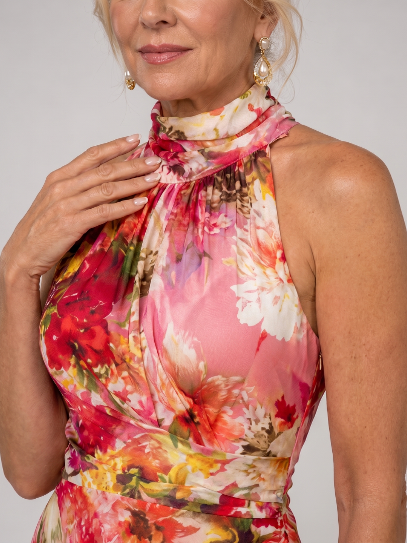 Elisabetta halter maxi-jurk met bloemenprint