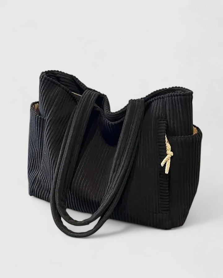 Geribbelde shopper met koorddetail