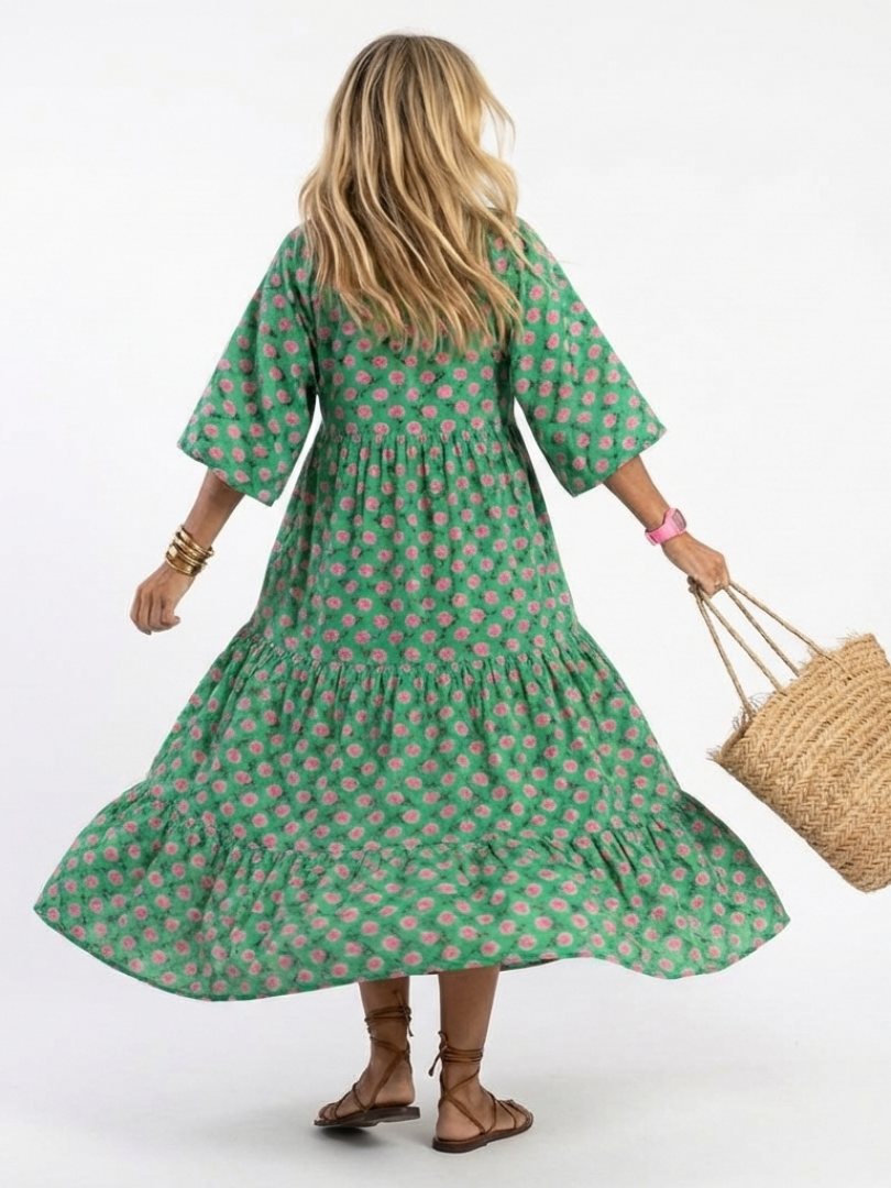 Kunneke lange jurk met bloemenprint in groen