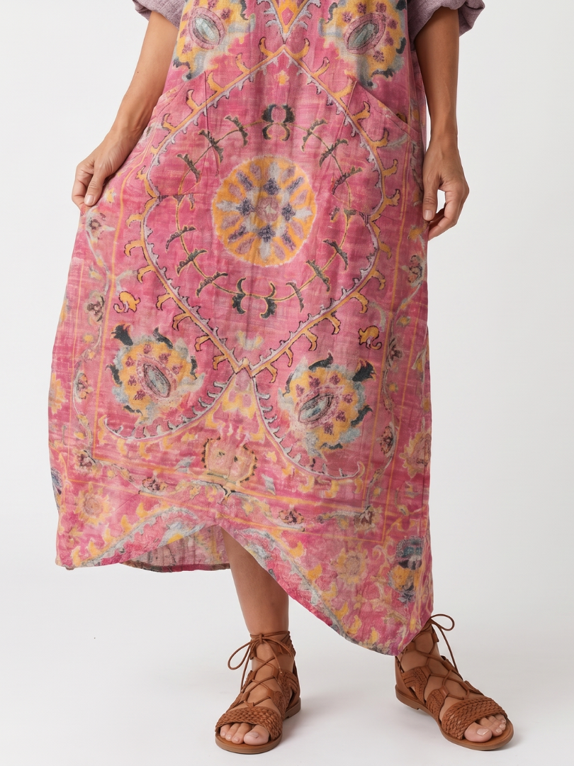 Maartsje lange jurk met abstracte print in roze
