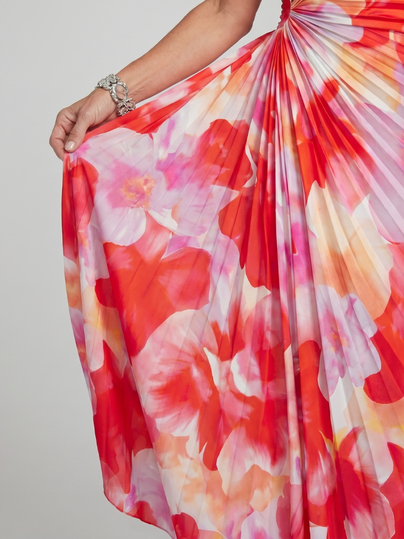 Taya one-shoulder midi-jurk met geplooid lijfje
