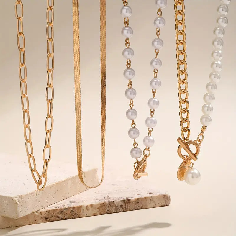 Set gelaagde kettingen met moderne parels
