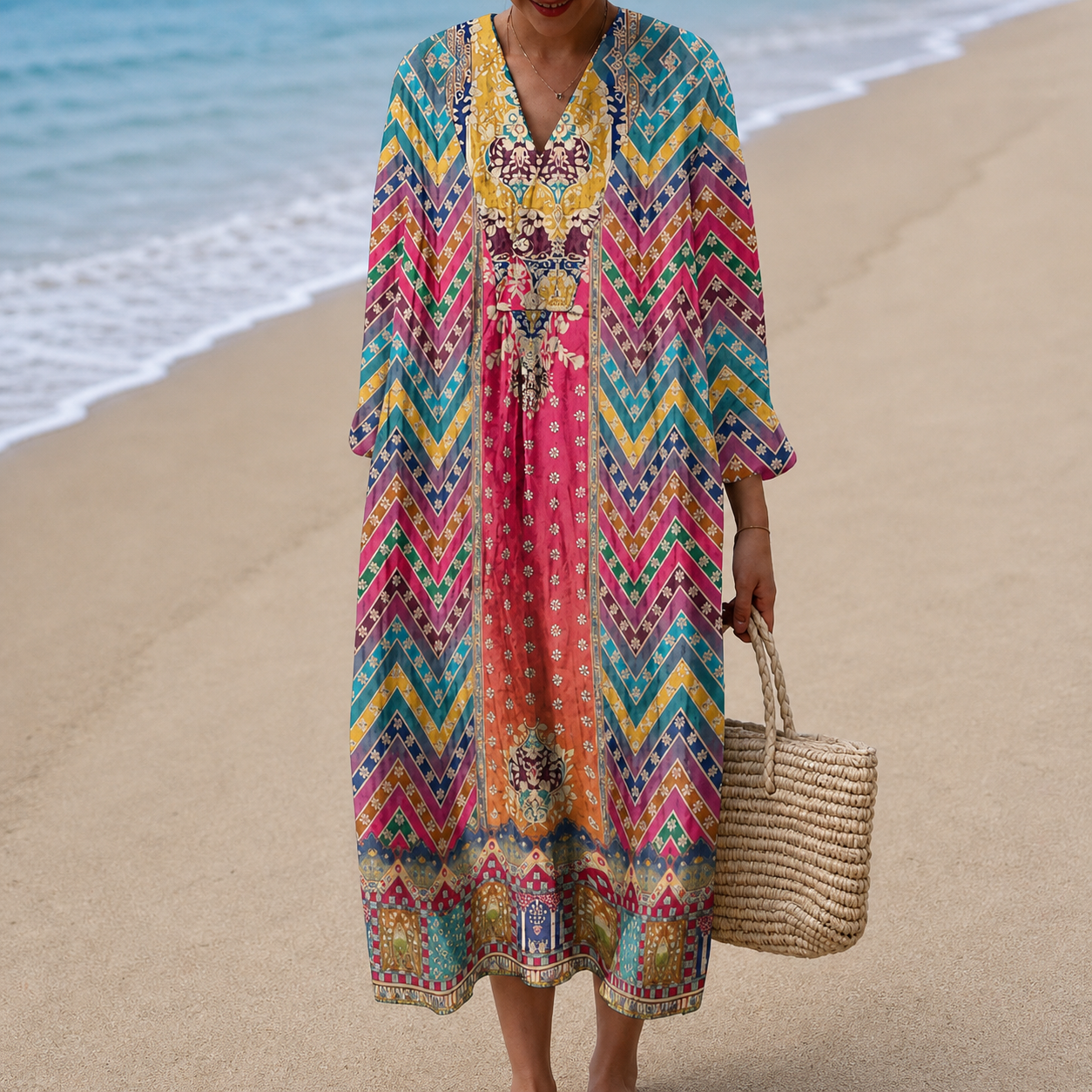 Lammie lange jurk met boho-print