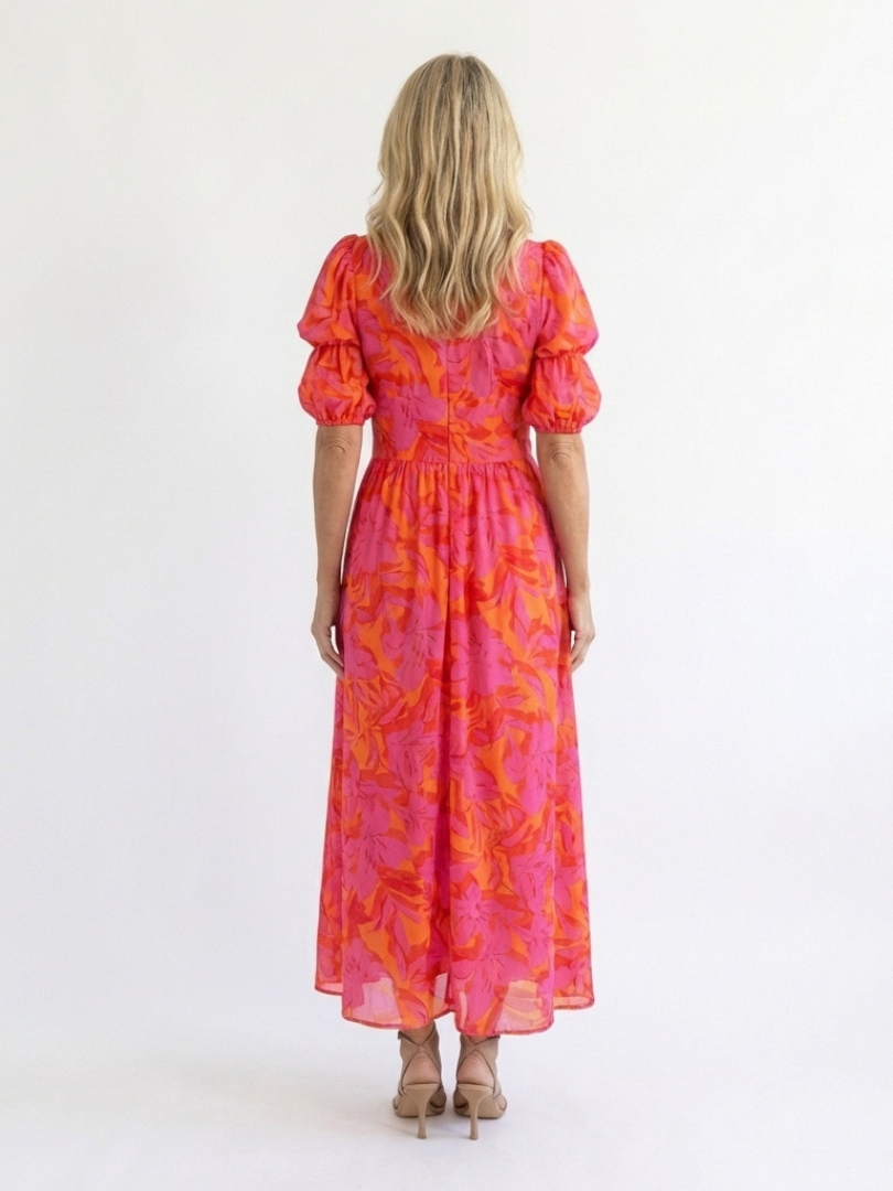 Willow | Bloemrijke V-Hals Midi Jurk met Puff Mouwen