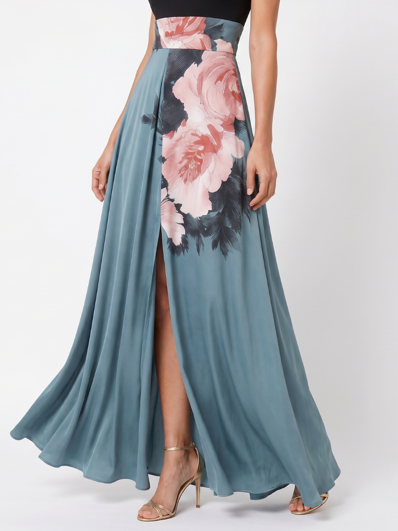Olympas halter maxi-jurk met bloemenrok