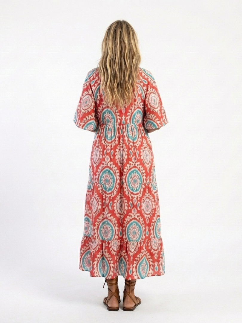 Lokke lange jurk met paisleyprint in rood
