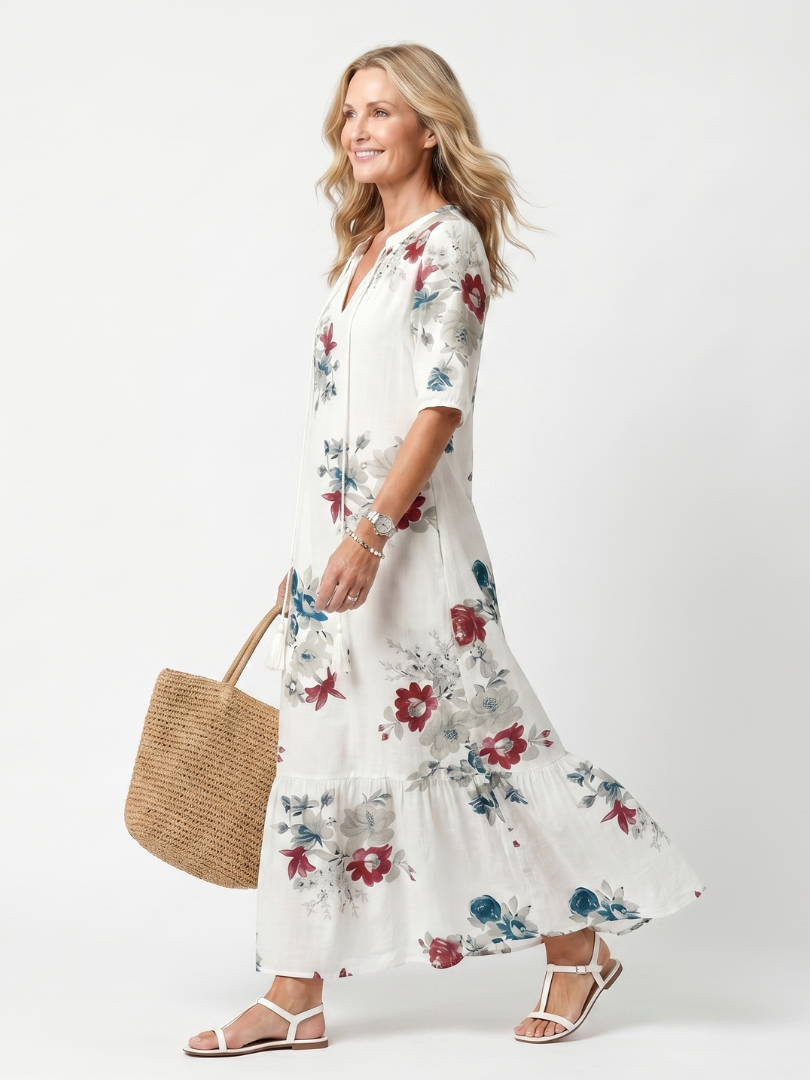 Nieske lange jurk met verspreide bloemen