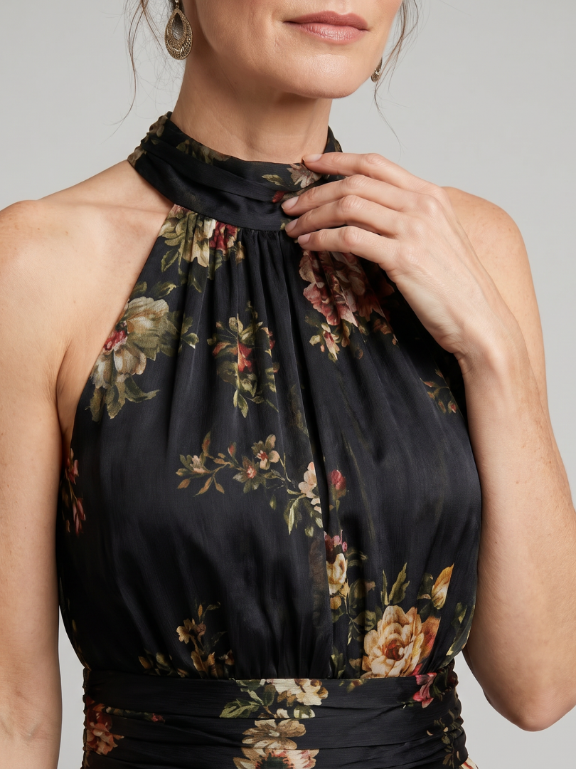 Sior halter midi-jurk met bloemenprint