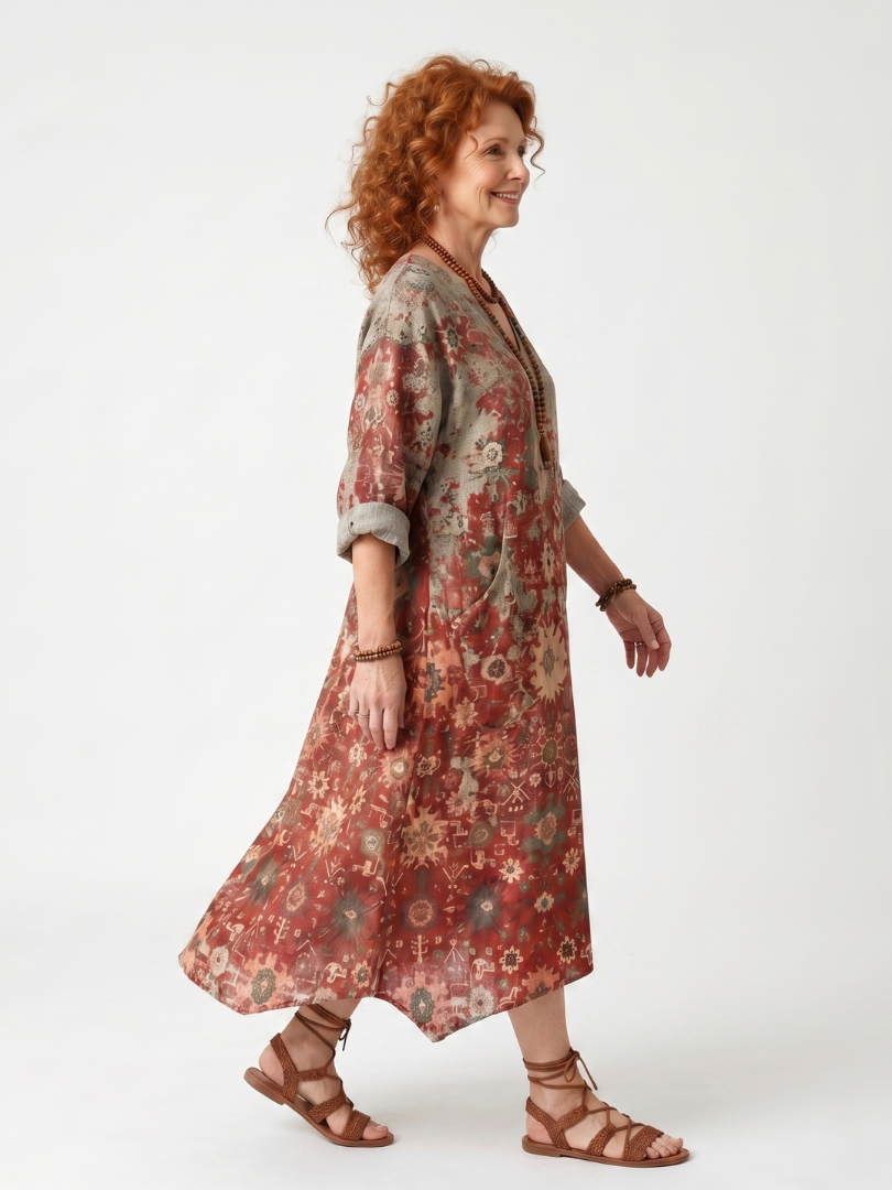 Mintje lange jurk met bloemenprint in roest