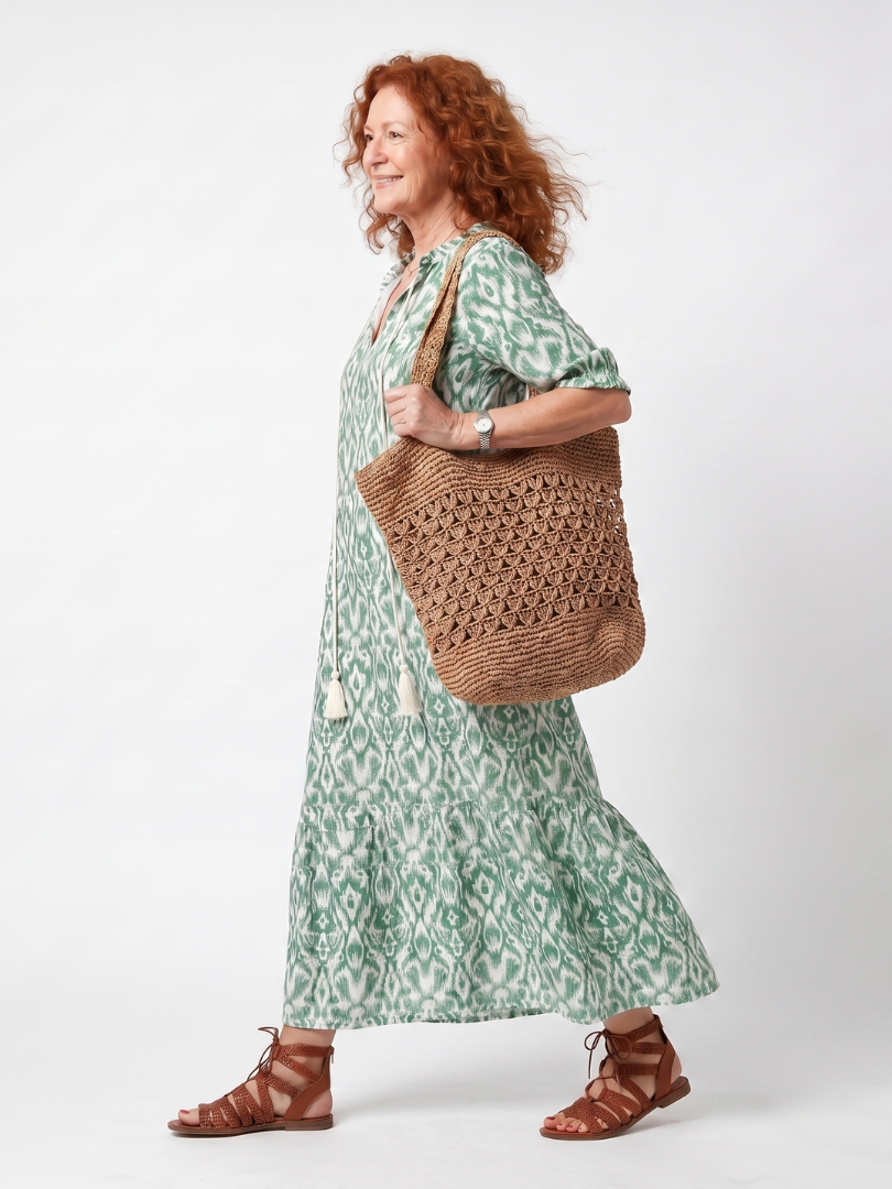 Mayke lange jurk met motiefprint in groen